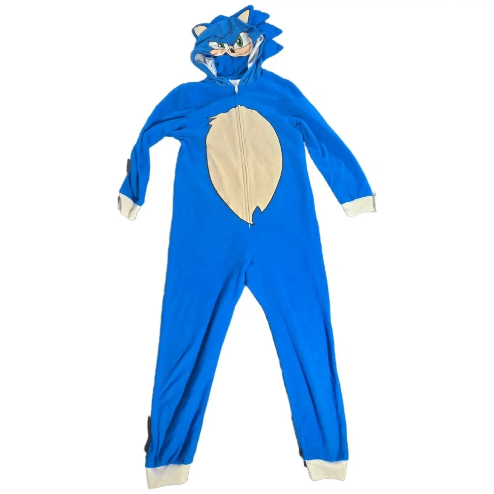 Sonic the Hedgehog 2 Boys Blue Fleece‎ One Piece Pajama Union Suit Size M 8